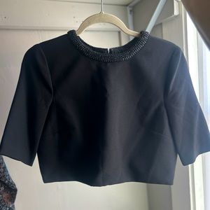Black Halo Eve crop top with jeweled neck line. Laurel Berman. NWT